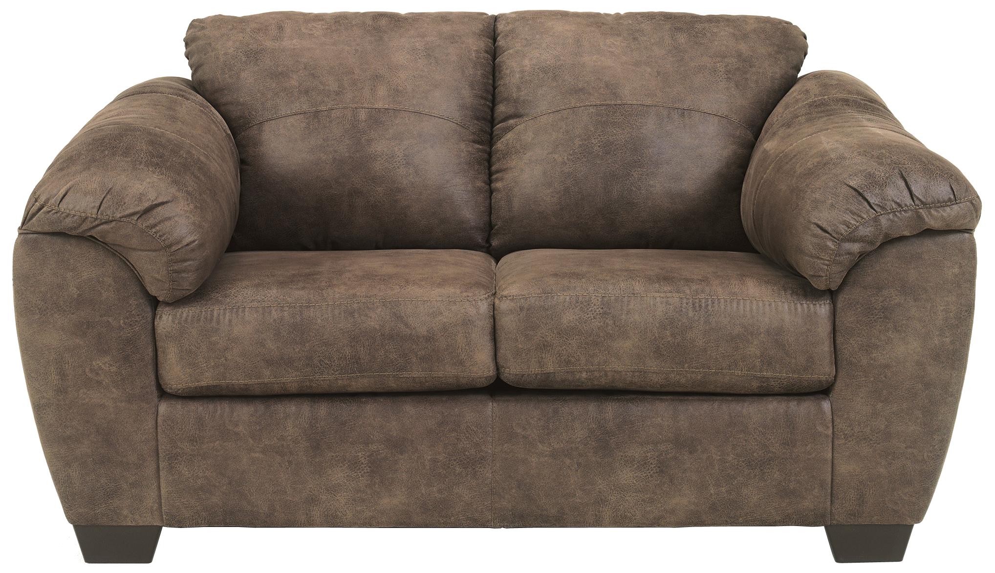 Signature Design by Ashley Jathan Mocha Casual Contemporary Loveseat with Pillow Arms Turk